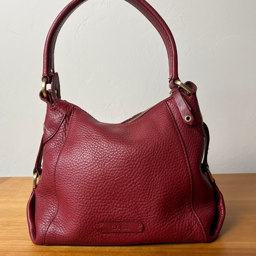 Cole Haan red pebbled leather top handle bag